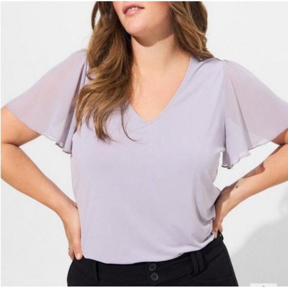 Torrid Tops - Torrid Size 6 Lavender Grey Blouse with Flutter Sleeves